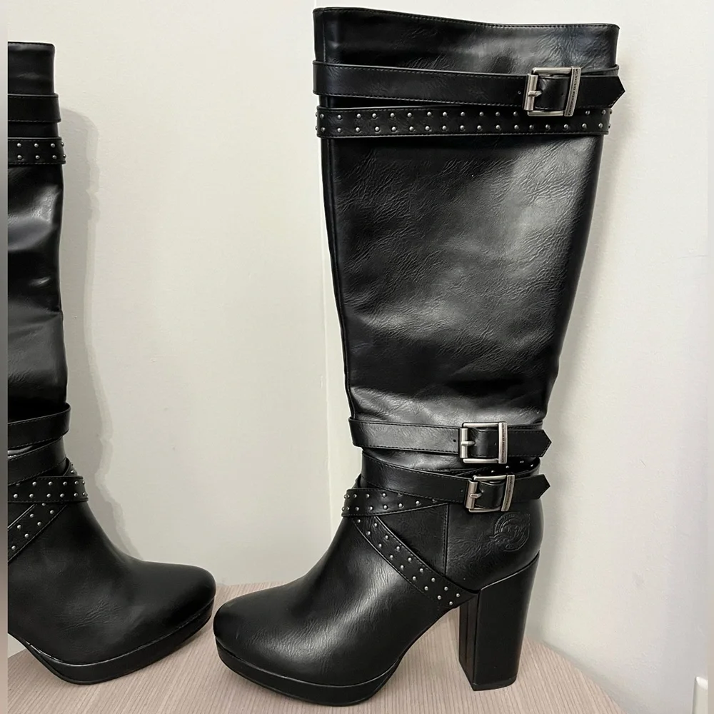 Milwaukee Leather Women’s Tall Black Studded Platform Heel Boots - Picture 6 of 14